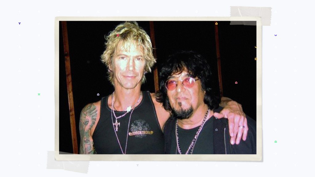 Teddy "Zigzag" Andreadis with Guns n' Roses bassist Duff McKagan, circa 1992